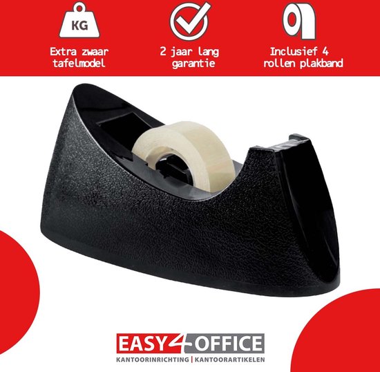 Easy4Office Plakbandhouder Zwaar Tafelmodel Inclusief 4 Rollen Plakband