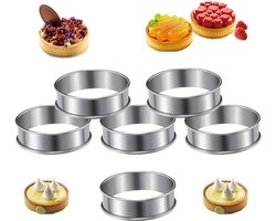 6 Stuks Taartringen - Anti-aanbak mousse ring cakevorm - Ronde Bakvormen van Roestvrijstaal met Dubbele Krulrand - Geschikt voor Taarten, Gebak, Koekjes en Sandwiches( 8.5*2.5cm )