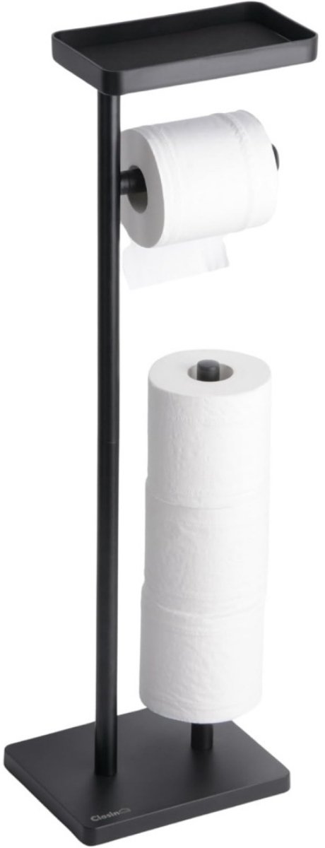EXCITAT Toiletpapierhouder - Vrijstaand - met opbergruimte aan de bovenkant - Zwarte toiletpapierhouder - Staande houder - Toiletpapierdispenser