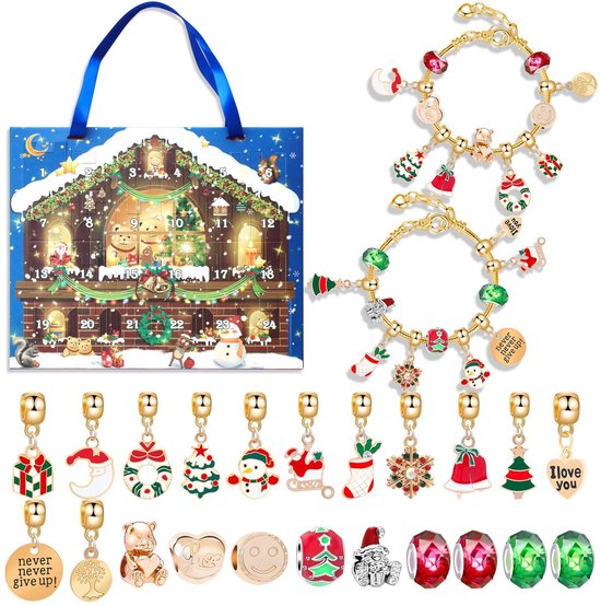 WEVOL Calendrier de l'Avent 2025 Enfant Fille, Calendrier de Noël Bracelet Bijoux Fille 5-12 Ans, Charms Bracelet Kit Fabrication Creation Bijoux Enfants Fille Cadeaux de Noël 5 6 7 8 9 10 11 12 Ans