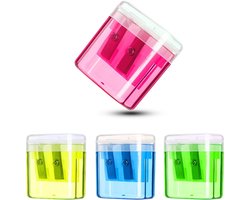 EXCITAT Puntenslijper - 4-pack - Puntenslijper - met kunststof houder - 2 gaten - Handmatige kleurpotloden - Draagbaar - Ideaal voor studenten, school, thuis, kantoorbenodigdheden