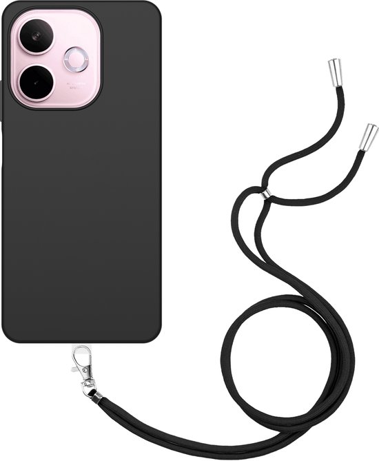 Cazy hoesje met koord geschikt voor Oppo A5 Pro (5G) Hoesje met Koord - Flexibele Case - Zwart
