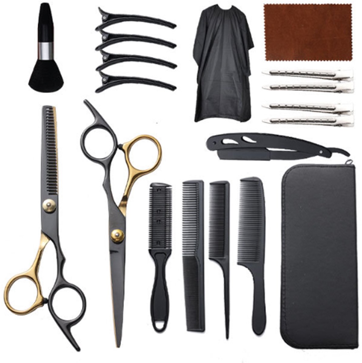 Cuhostki 12-Delige kappersschaar - Uitdunschaar - Kappersaccessoireset Basic - Met Leren Etui