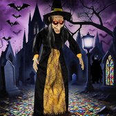 Paarse Heks met Bezem Decoratie Halloween