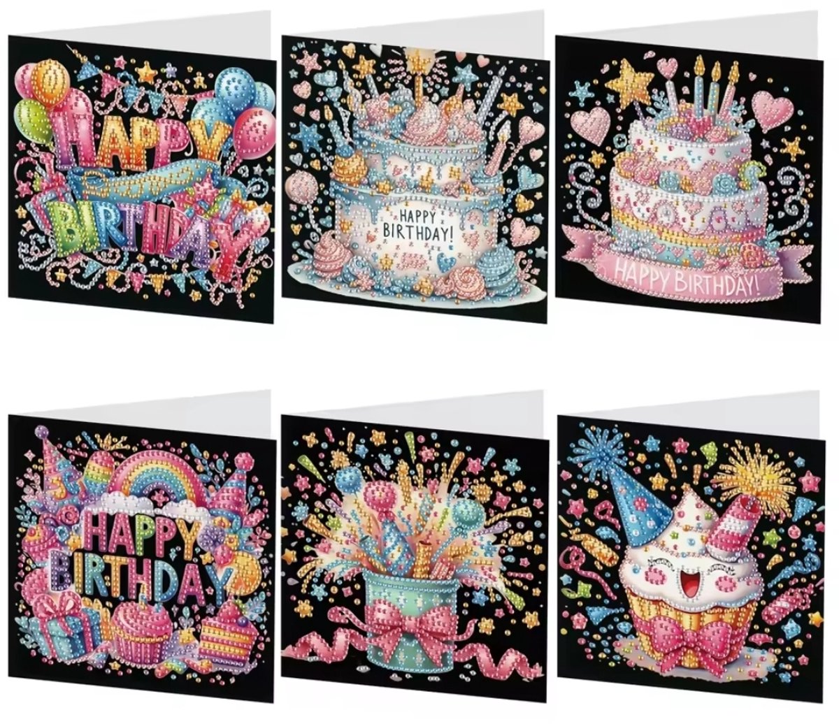 Diamond Painting Kaarten - Verjaardag - Felicitatie - Feest - Taart