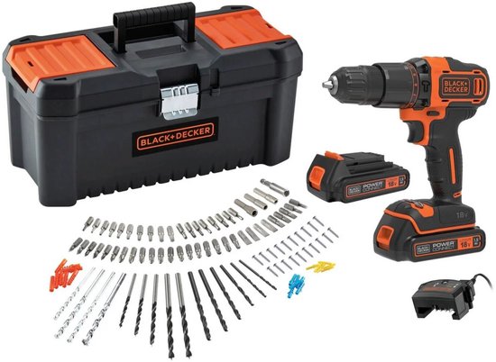 Black+Decker BCD700C2TA-QW accu klopboorschroefmachine 2x18 V Li-Ion + 2 accu's + lader + 105 accessoires