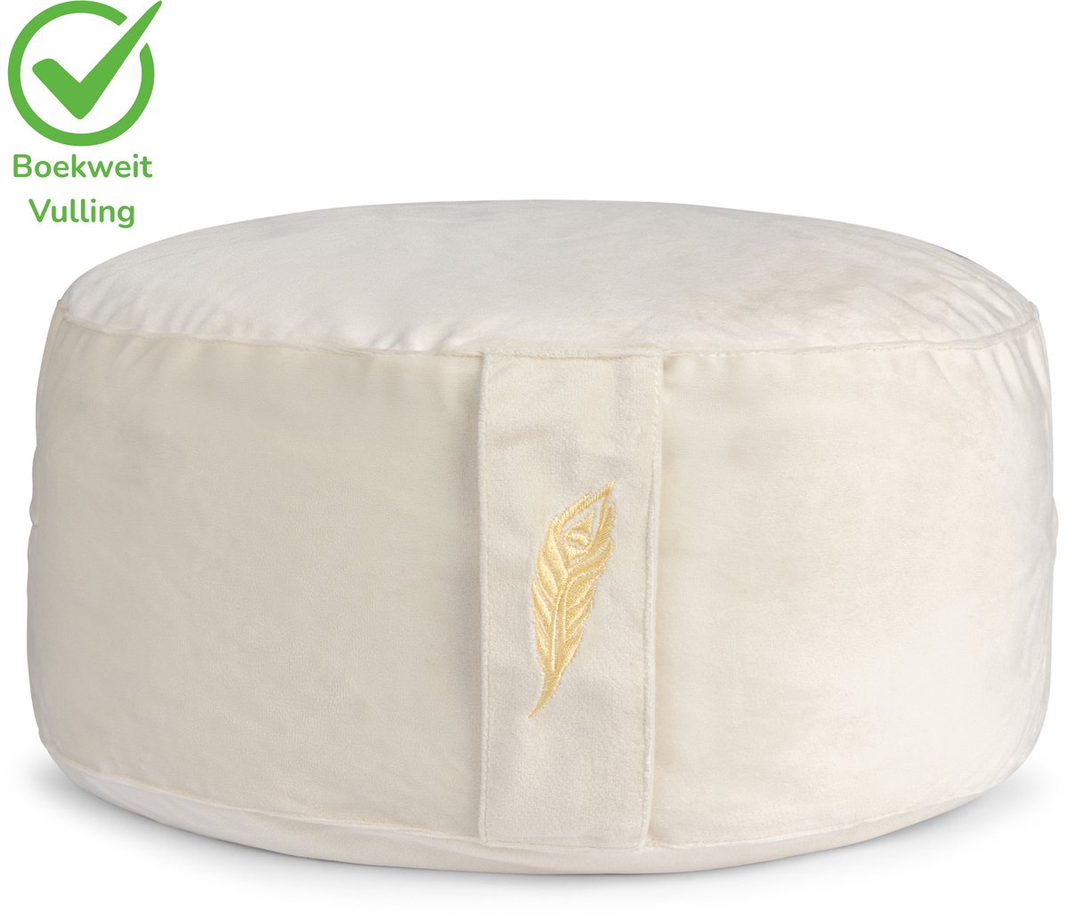 Bol.com MindBaas - Meditatiekussen - Eco - Rond - Crème Velvet - Dubbel Gestikt - 15 x 33 cm (hoogte x diameter) - Yoga kussen -... aanbieding