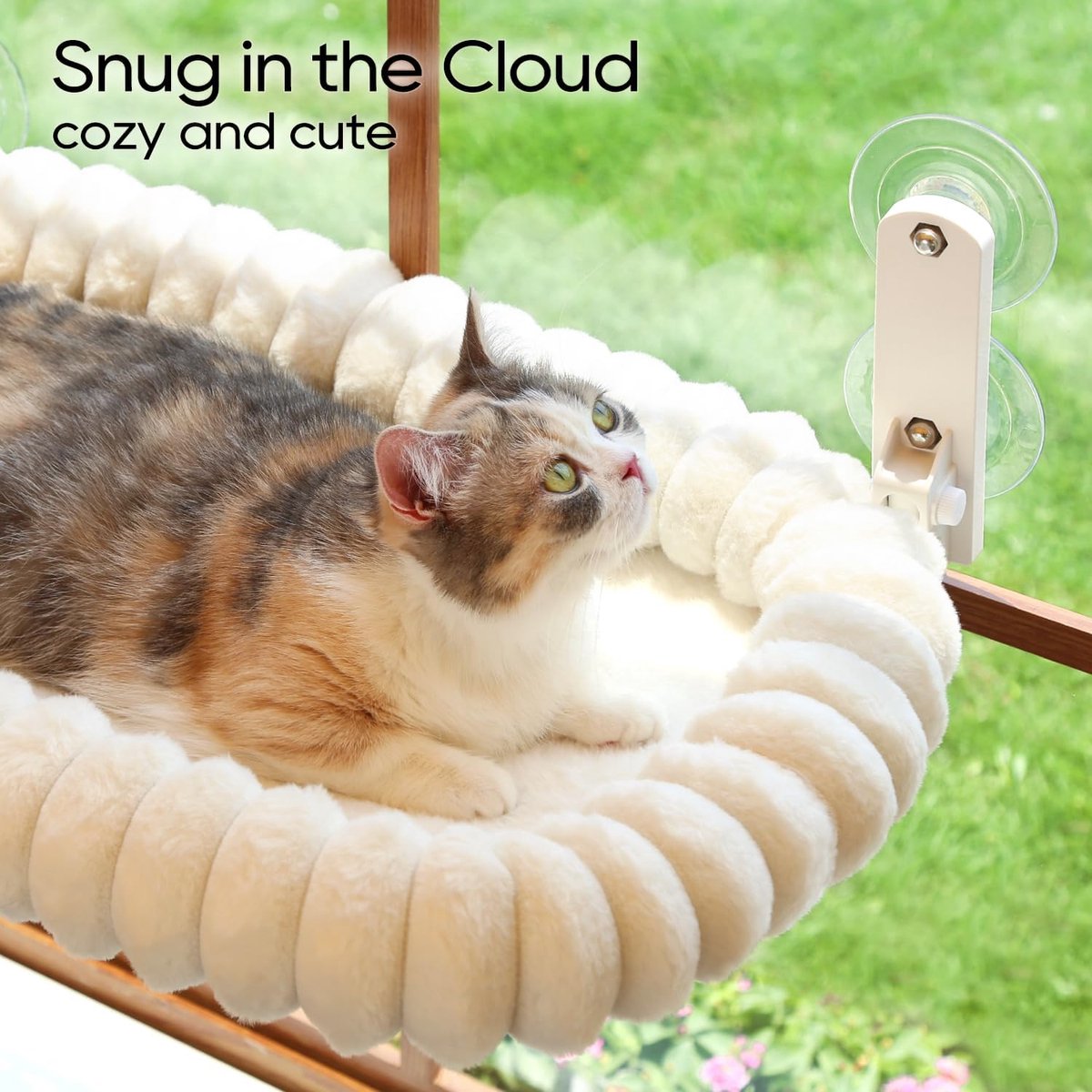 Kattenbed - 1stuk huisdierbed - Kattenraamzitstok - Metalen frame met vierzijdige kussens - Superzacht - Machinewasbaar bed - Pluche hek - Huisdierbenodigdheden - Raamhangmat voor grote katten en kittens - Draagvermogen 15 kg - 30 x 52 cm - Wit – foto 3