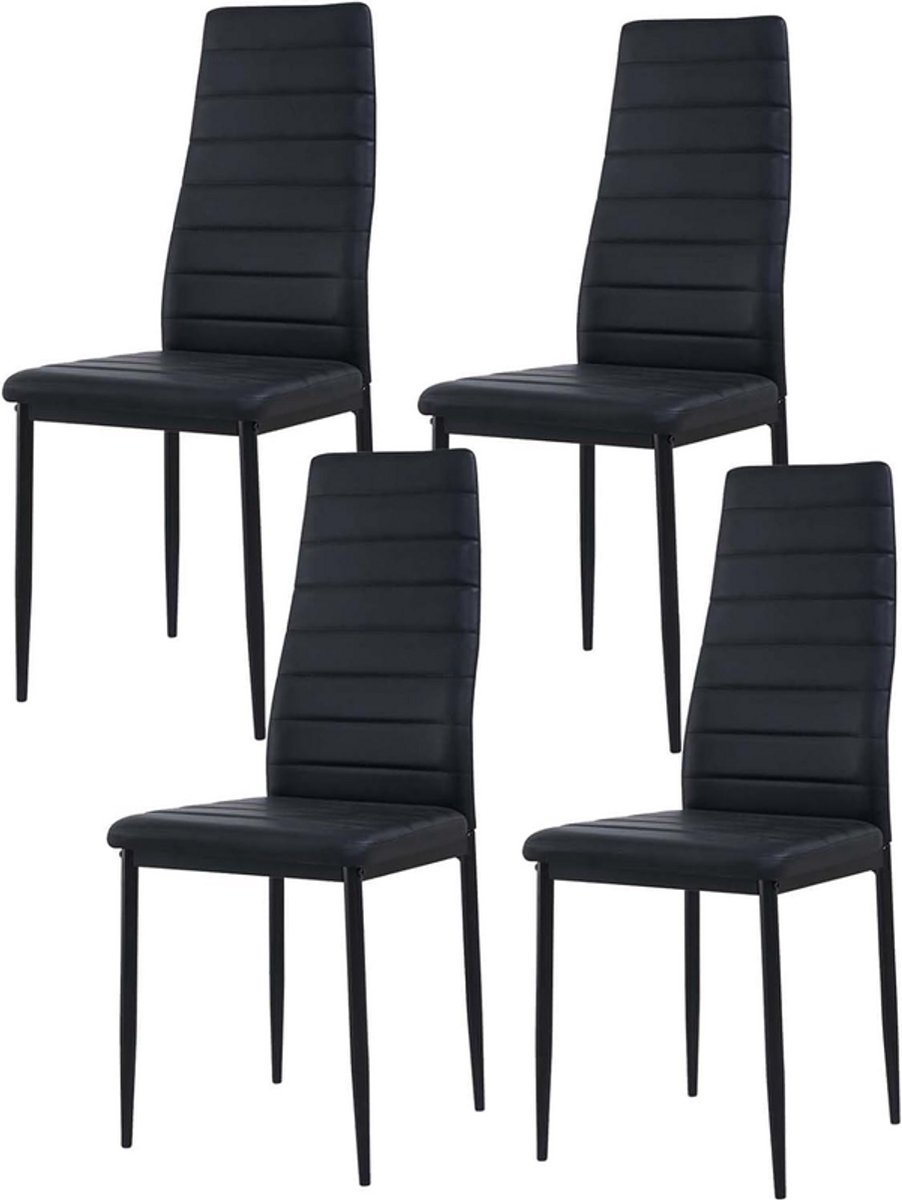 EGGREE Eetkamerstoelen set van 4 - metalen keukenstoelen - eettafelstoel - comfortabele gestoffeerde stoel - zitting - zwart