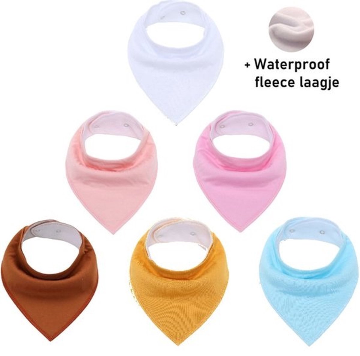 Image of 6 Stuks – Bandana Slabbetjes met Fleece Achterkant – Roze, Geel & Bruin – Kwijlslabbetjes Baby – Absorberend & Verstelbaar – 100% Katoen