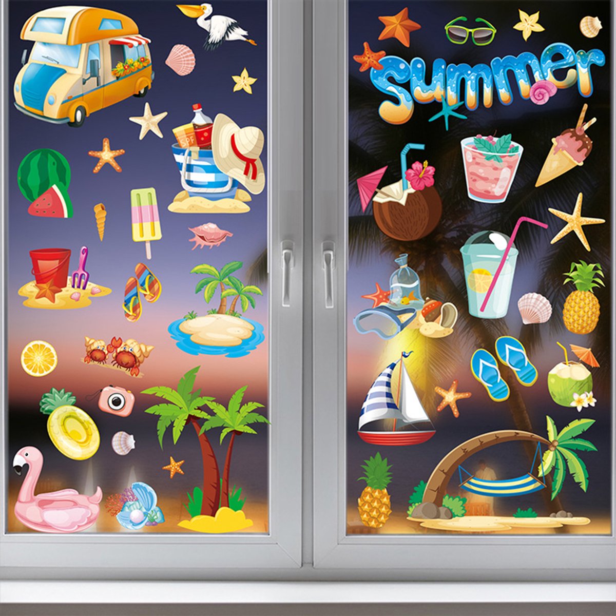 Zomer-Voorjaar-Fensterstickers-30x20 cm-Kleurrijk-PVC Materiaal-Anti-Kollision Decoratie