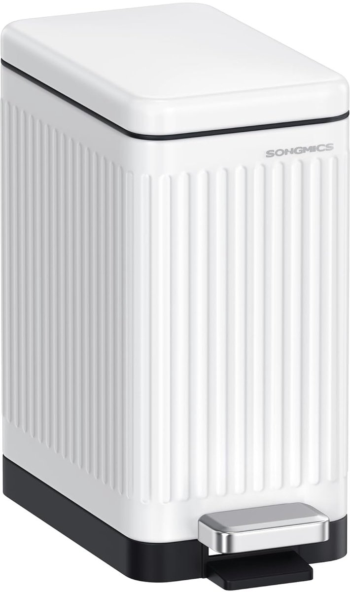 SONGMICS - Pedaalemmer - prullenbak - 10 liter - hoogte 33.5 cm - voor wc badkamer en andere kleine ruimte - staal - soft close - wolkwit