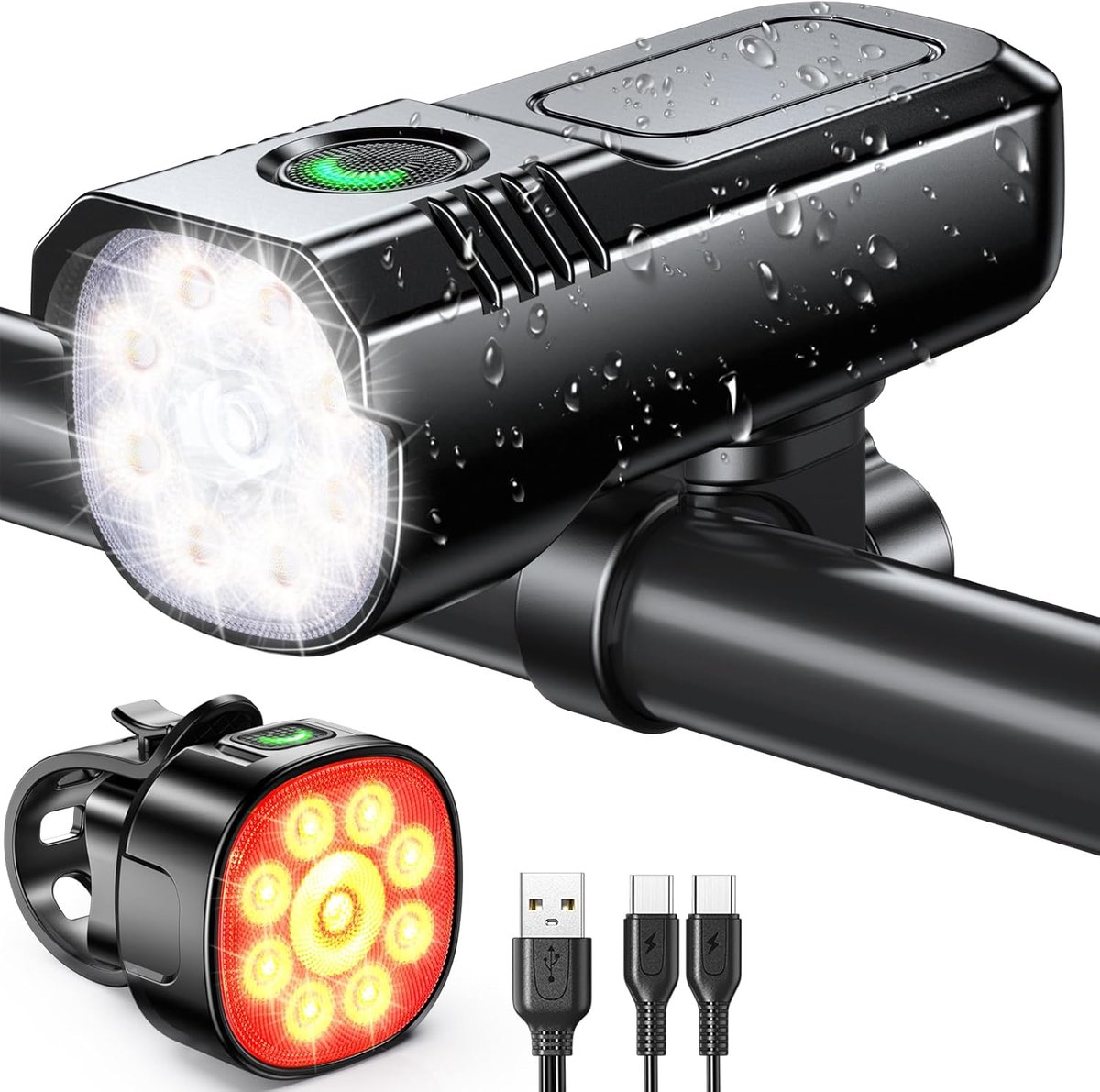 Lzwintrading - Fietsverlichting USB Oplaadbaar - Fiets Verlichting voor Nachtrit - Fietslicht Voor en Achter - Led Fiets Koplamp en Achterlichtsets - IP65 Waterdicht - Fietslamp voor Wegfiets en Mountainbike- Fietslichten - Fietslampjes
