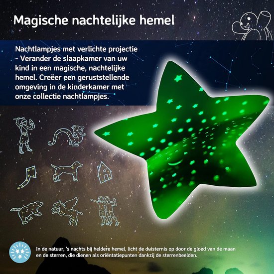 Kalmerend nachtlampje met sterrenprojector voor kinderen, 3 kleuren en 8 sterrenbeelden, automatische uitschakeling — afbeelding 3
