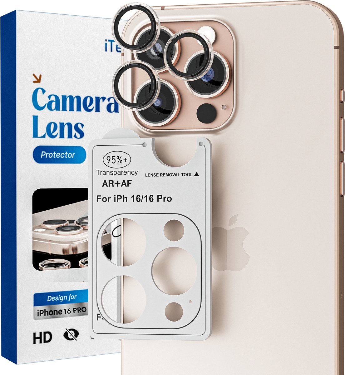 Camera Lens Screen Protector - Geschikt voor iPhone 16 Pro/16 Pro Max - 9H Bescherming - Desert Titanium - Bruin - Goud