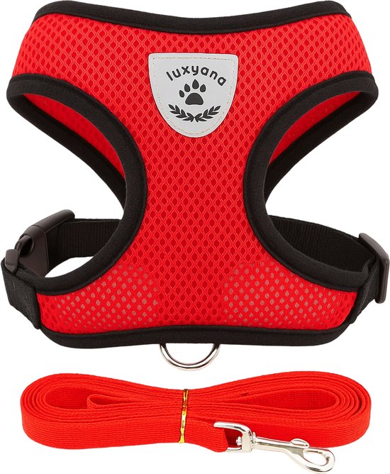 Luxyana Pets Honden Tuig - M - 35-55cm - Geschikt voor Honden en Grote Katten - Easy Step-in Hondenharnas - Inclusief Bijpassend Riempje - Rood