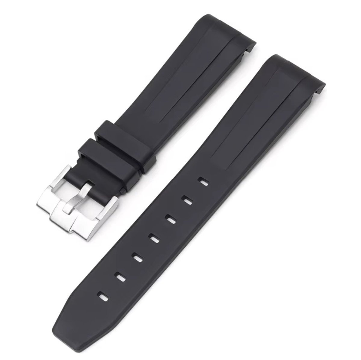 Horlogeband 22mm - Curved End Strap voor Swatch X Omega Moonswatch Rolex - Zwart Fluorrubber (FKM)