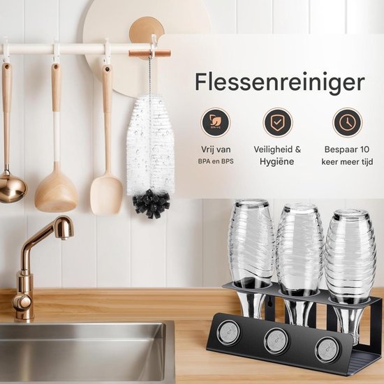 Tovbmup Borstel - 32,5 cm - Perfect geschikt voor SodaStream-flessen van glas en Duo-plastic - Met stevige haren en een zachte spons - Zorgt geschikt voor een krachtige reiniging zonder de fles te beschadigen van Merkloos — afbeelding 2