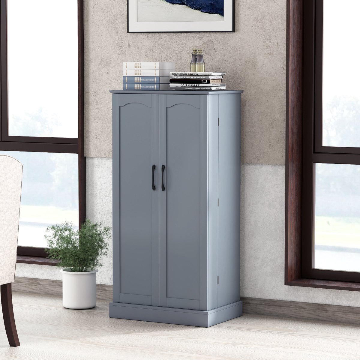 COSTWAY Keukenkast, opbergkast, opbergkast met 2 deuren en 6 verstelbare planken, multifunctionele kast voor keuken, woonkamer, eetkamer, 60 x 40 x 120 cm (grijs) — cadeau in Cadeau-ideeën - foto 5