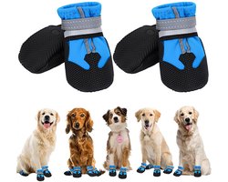 Hondenschoenen - 4 stuks - Hondenschoenen pootbeschermer - Waterdichte hondenlaarzen - Reflecterende strips - Antislip hondenlaarzen - Geschikt voor kleine, middelgrote en grote honden - Blauw - Maat XL