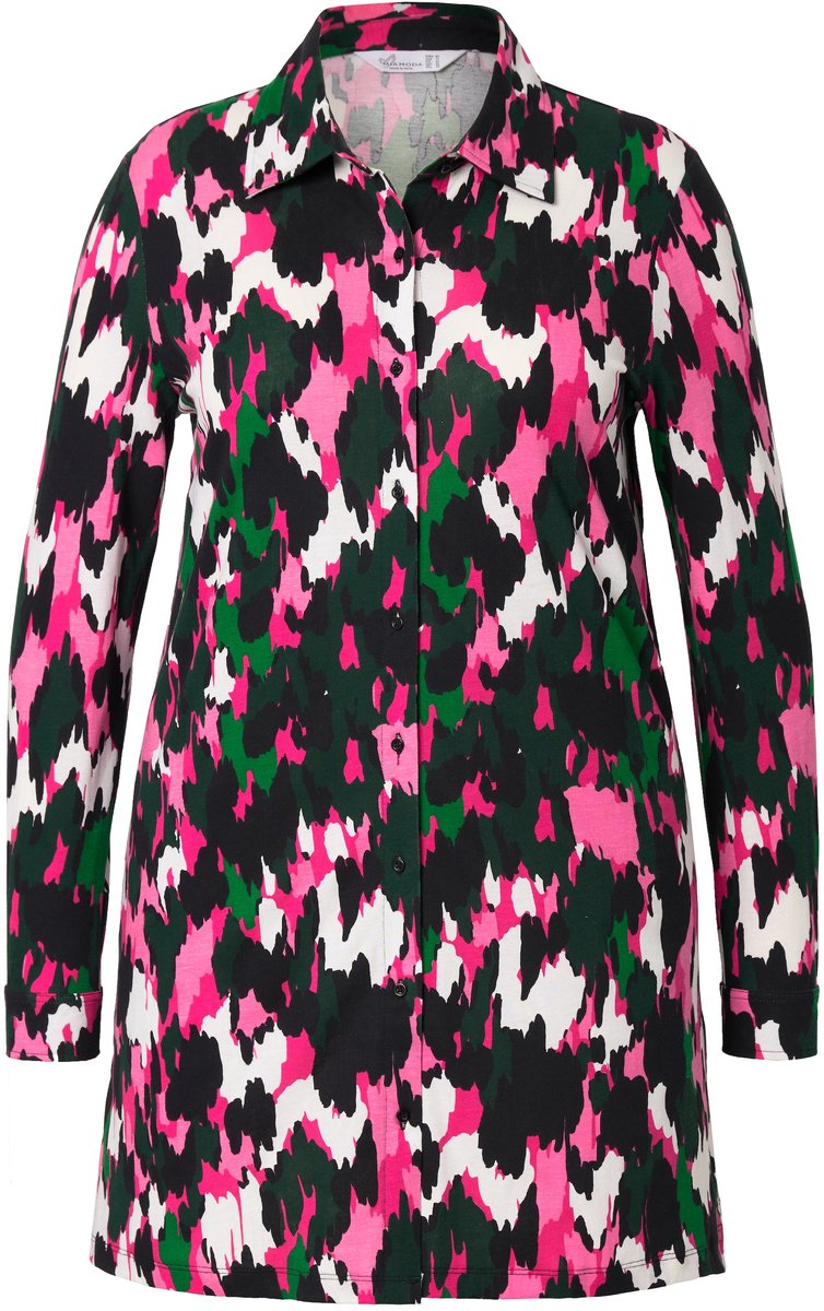 MIAMODA - Dames - Jersey blouse A-lijn motief lange mouw - Fuchsiaroze - Maat 48