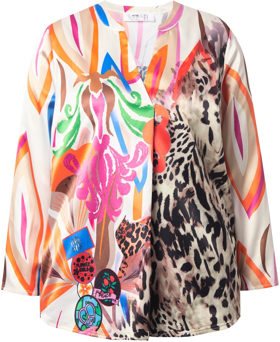 Angel of Style - Dames - Tuniek van satijn A-lijn all-over print lange mouwen - Multicolor - Maat 54