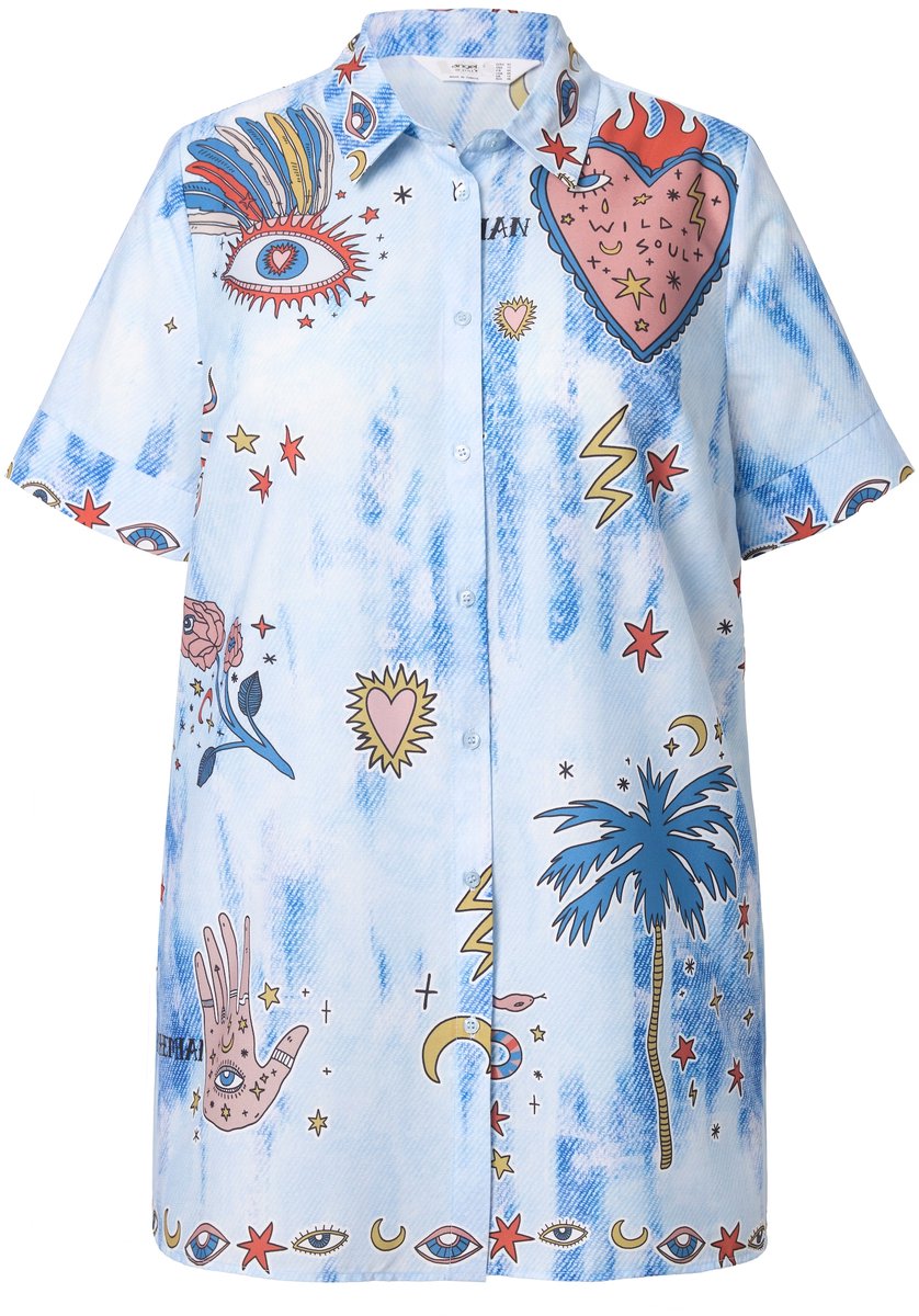 Angel of Style - Dames - Overhemdblouse A-lijn "ogen"-patchprint - Sneeuwwit - Maat 52