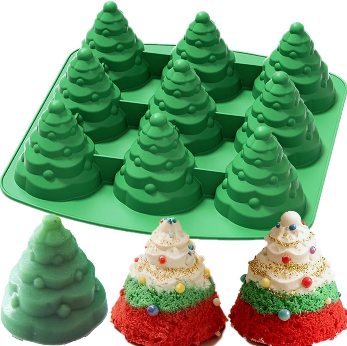 Daity 1 stuk 3D kerstboom siliconen mal - DIY kerstboom pan siliconen mal kerst cakevorm voor het bakken van mousse cake muffins - ijsblokjes - gelei - chocolade - kaarsen - huisdecoratie (groen)