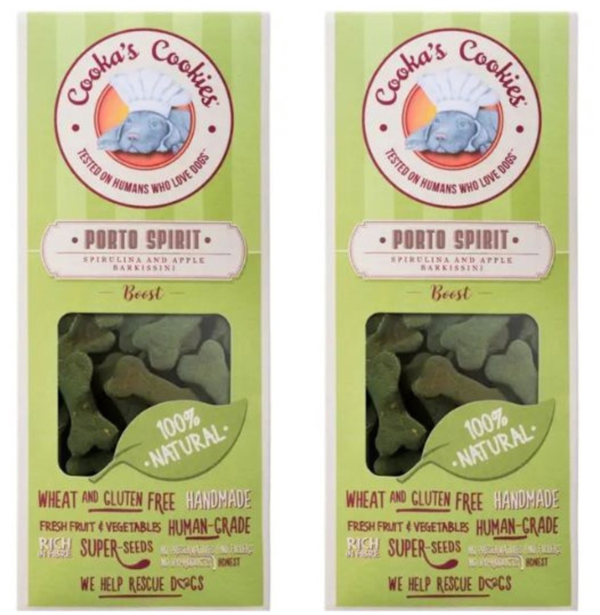 Cooka Cookie's - 100% Natuurlijke Vegan Hondenkoekjes - Superfoods met boerderij verse Appel met Spirulina-2-PACK - Voordeelset