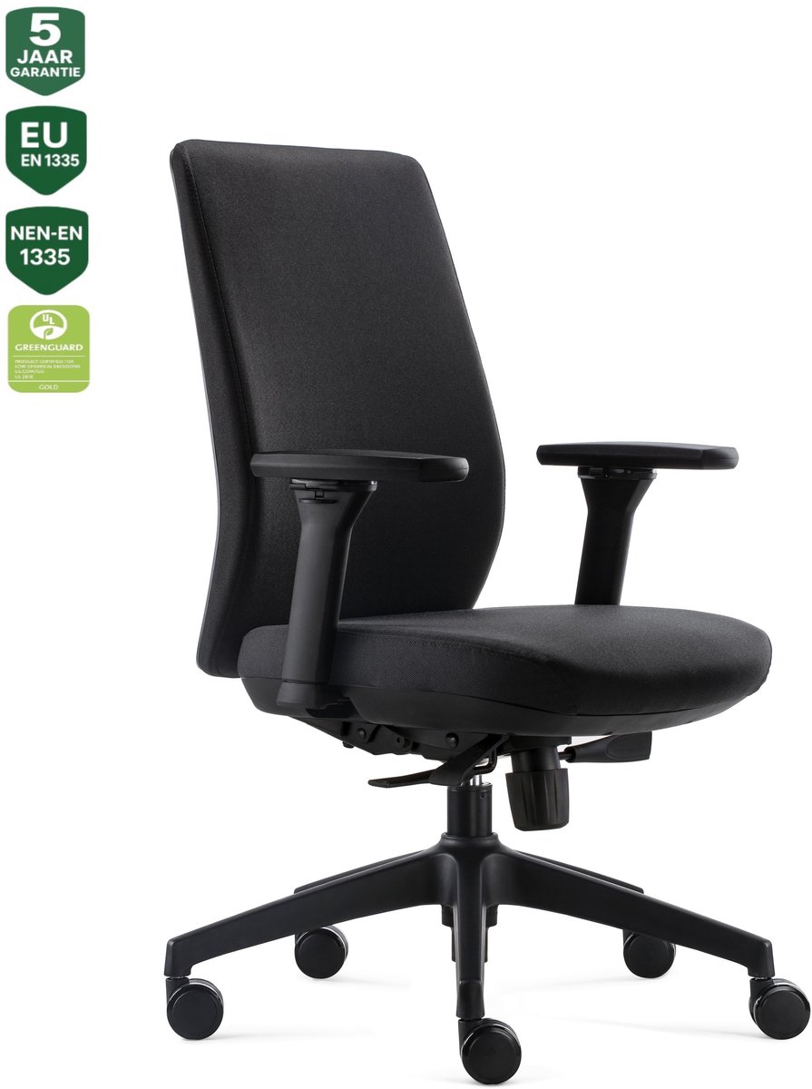BENS 918-Ergo-4 Zwart - Luxe Ergonomische Bureaustoel - Volledig Stoffen Bekleding - GREENGUARD GOLD - Voldoet aan NEN-EN1335 & ARBO normen - BENS - €350,00
