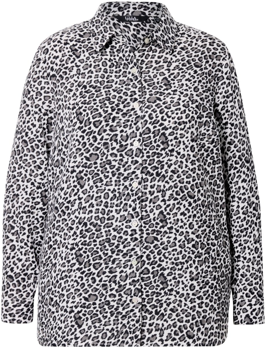 Angel of Style - Dames - Blouse oversized mousseline luipaard print - Zwart - Maat 50