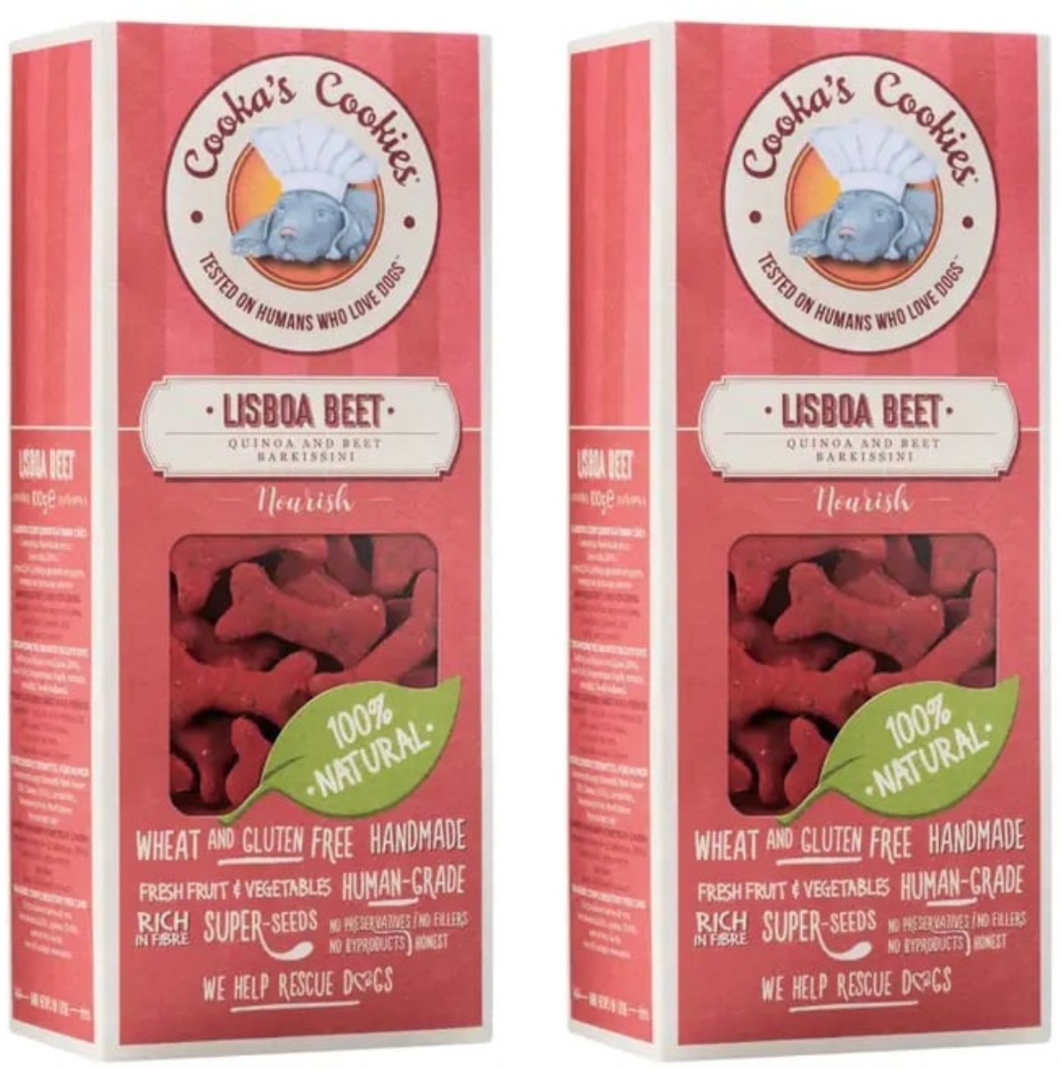 Cooka Cookie's - 100% Natuurlijke Vegan Hondenkoekjes - Superfoods met verse Rode Biet, Quinoa en Lijnzaad-2-PACK-Voordeelset
