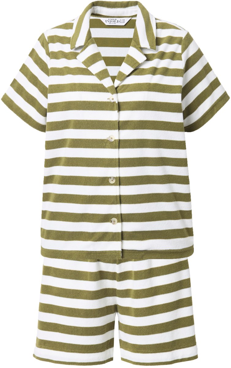 Studio Untold Studio Untold - Dames - Pyjama korte tweedelige set oversized badstof strepen - Moezelgroen - Maat 50+