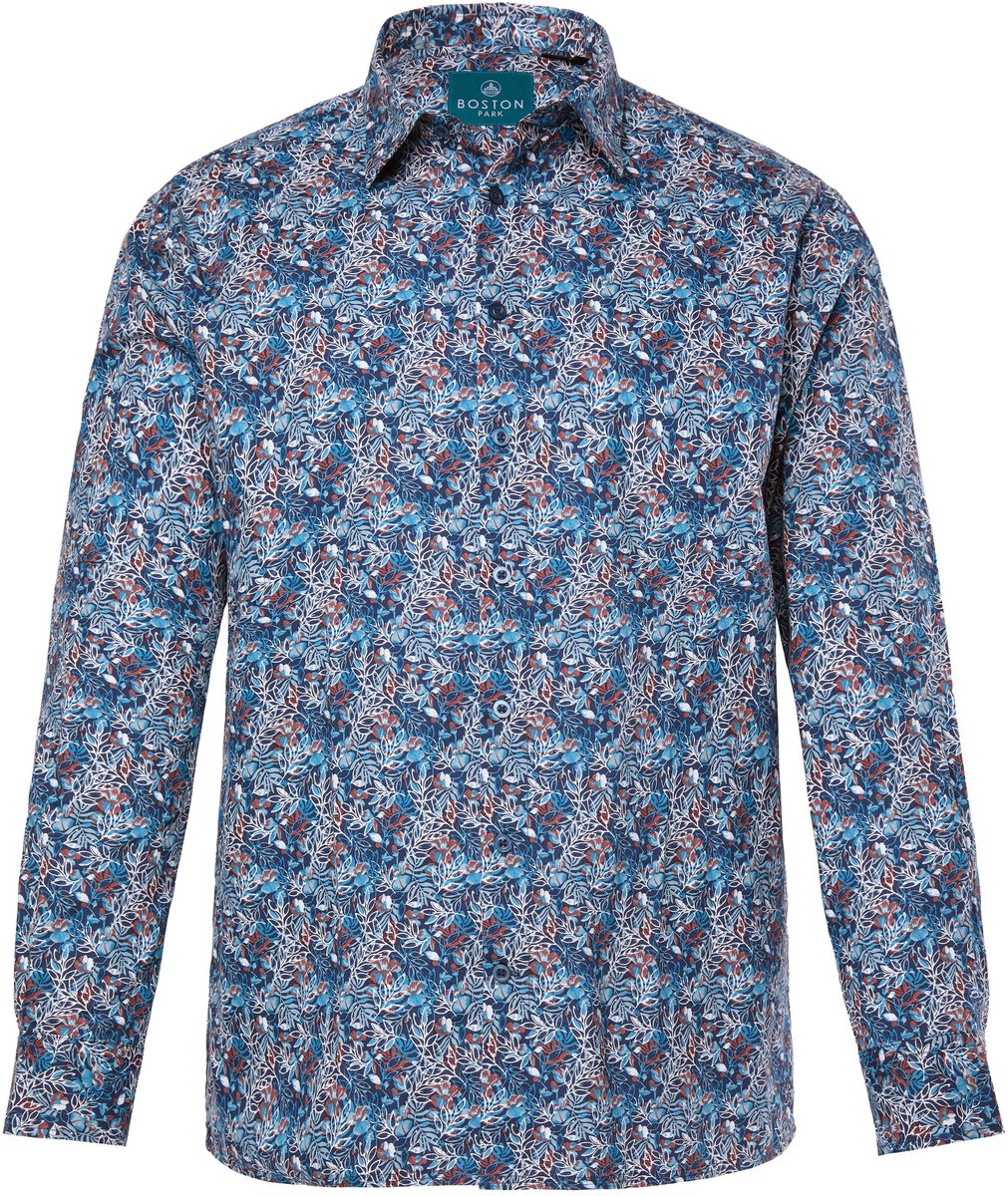 Boston Park - Heren - Overhemd lange mouw bloemmotief kentkraag comfort fit - Donker dennengroen - Maat 8XL