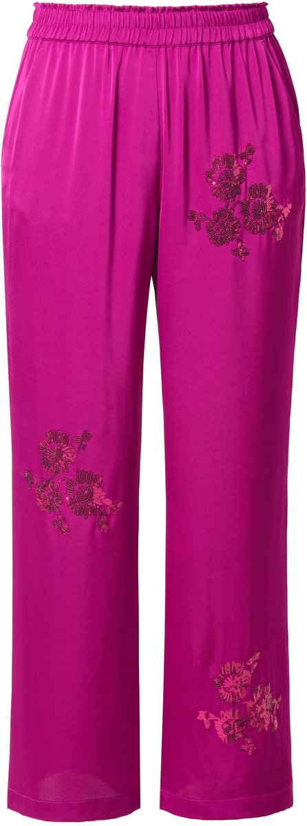 Studio Untold - Dames - Broek wijde pijpen bloem van pailletten - Braambes - Maat 42