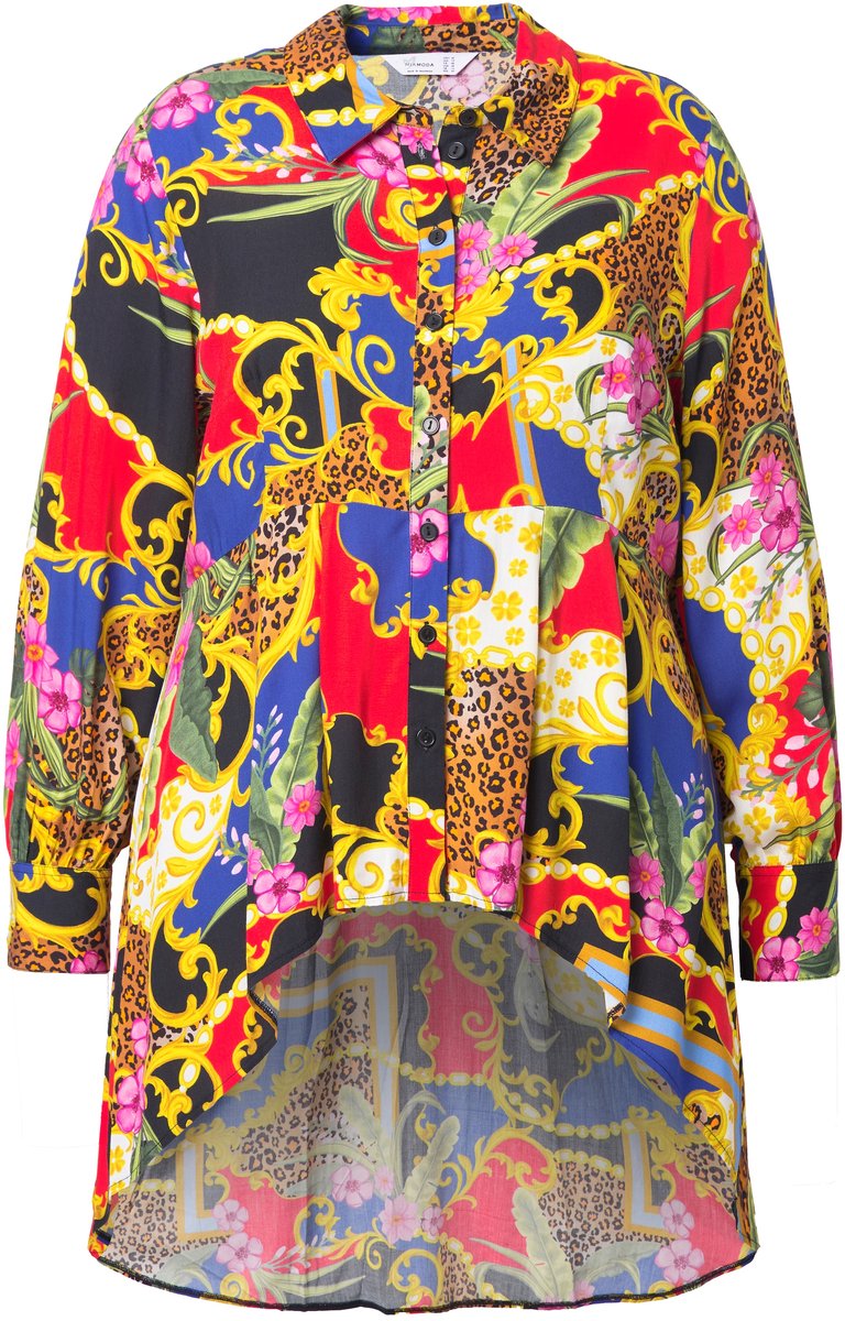 MIAMODA - Dames - Blouse A-lijn all-over print sierplooien - Multicolor - Maat 54