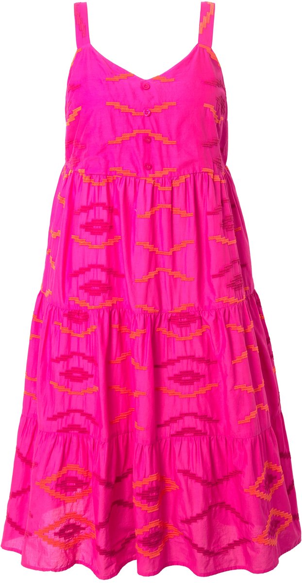 Studio Untold - Dames - Midi-jurk A-lijn borduursel volants - Roze - Maat 46+