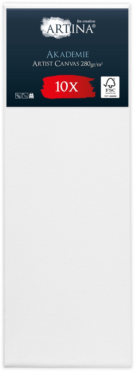 Artina Akademie – Set van 10 Schilderdoeken Canvas 50x150 cm – Spieraam van FSC® Hout – Wit Canvas 100% Katoen – 280 g/m