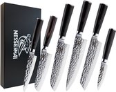 Messerhai Thanosi Messenset Japans Zwart, Damascus Stijl - Japanse Messensets 6-Delige - Japans Koksmes, Santokumes (2x) , Kiritsuke Mes, Vleesmes, Petty Mes - Keukenmessen Set Hobby & Professioneel Gebruik