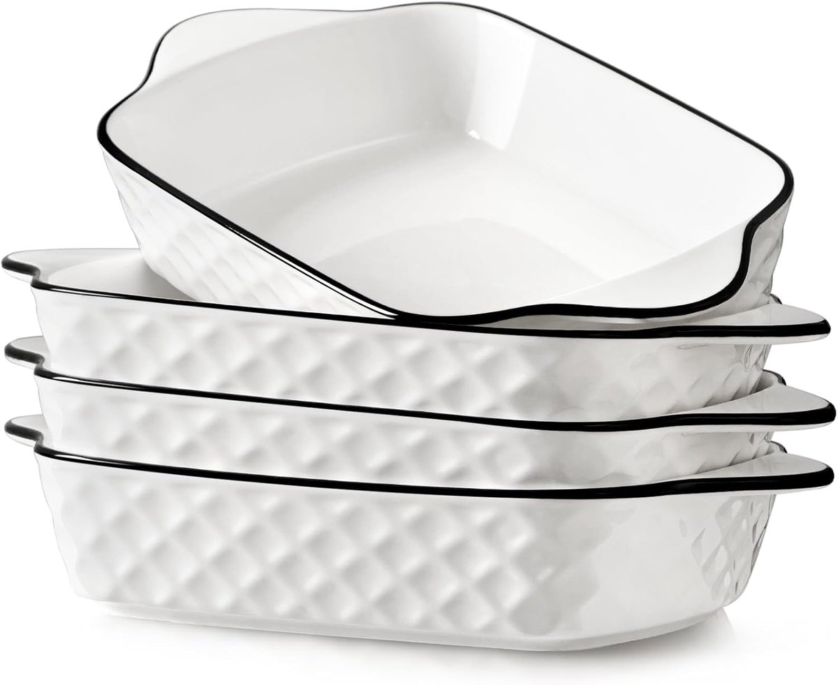 35 cm Small Baking Moulds Set of 4 - 34 oz Rectangular Welding Fights - Diamond Design - Kleine Keramische Bakvormen met Handvatten, Ovenbestendig en Duurzaam