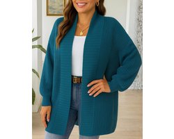 ASTRADAVI Dames Mode - Mooi ribgebreid vest - Warme en comfortabele lange cardigan - One Size - Petrolblauw