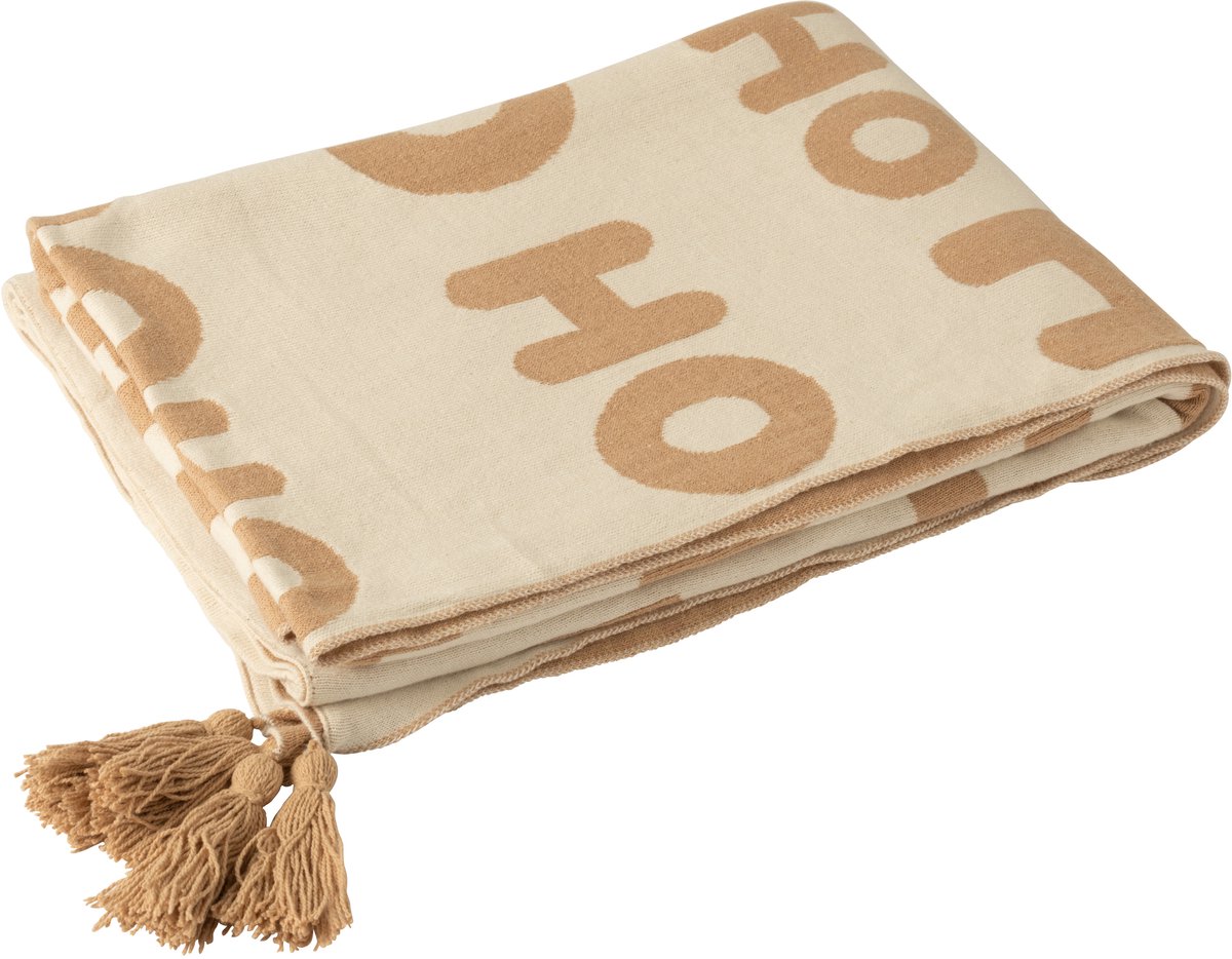 J-Line deken Hohoho - polyester - wit/beige