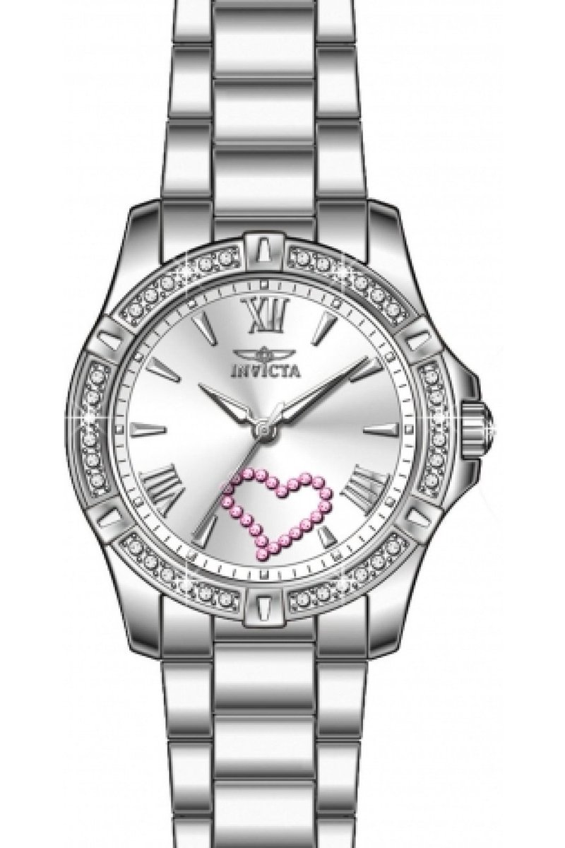 Invicta Angel 49842 Dames Horloge - Waterdicht - Analoog - Quartz Uurwerk - Roestvrij Staal met zilveren Wijzerplaat - 34mm