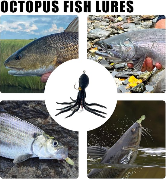 4 stuks - Octopus Soft Bait - Octopus Fishing Lure - Soft Fishing Lure Lead Head Hook Set - Zacht gesimuleerd inktvisvisaas - Met haak - Roze, Groen, Oranje, Zwart - 11 cm - Geschikt voor visliefhebbers, buiten van Merkloos — afbeelding 5