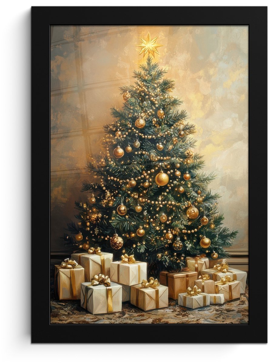 FrameYourWall Poster in lijst - Fotolijst 20x30 cm - Posters - Kerstboom - Cadeaus - Goud - Posterlijst zwart - Decoratie - Wanddecoratie woonkamer - Muurdecoratie slaapkamer - Kerstversiering - Kerstdecoratie voor binnen - Kerstmis