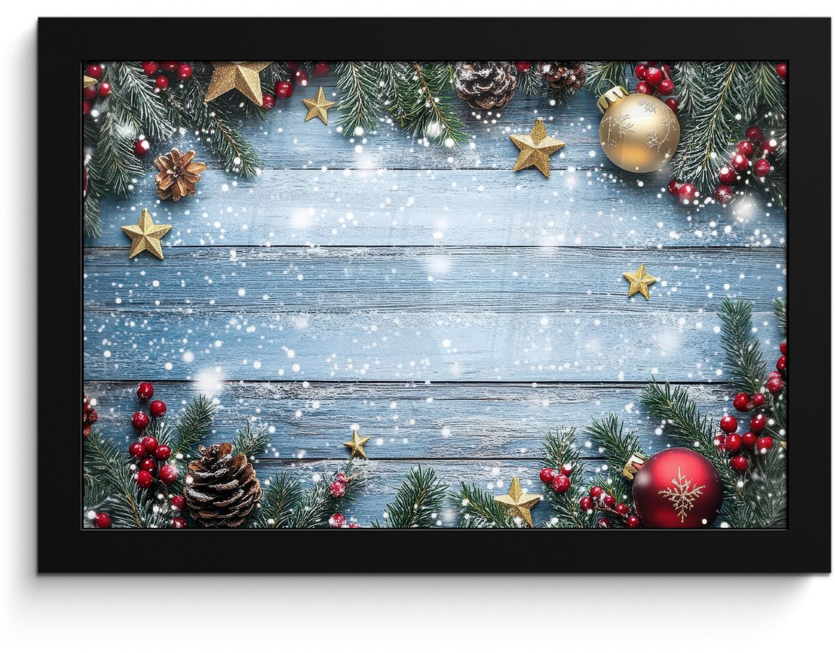 FrameYourWall Poster in lijst - Fotolijst 30x20 cm - Posters - Kerstomlijsting - Sneeuw - Meerkleurig - Posterlijst zwart - Decoratie - Wanddecoratie woonkamer - Muurdecoratie slaapkamer - Kerstversiering - Kerstdecoratie voor binnen - Kerstmis