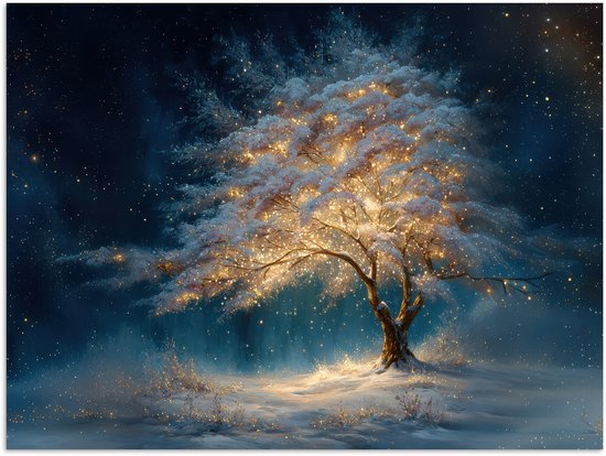 Poster 80x60 cm - Levensboom - Nacht - Donker - Blauw - Posters - Kamer decoratie - Wanddecoratie woonkamer - Muurdecoratie slaapkamer