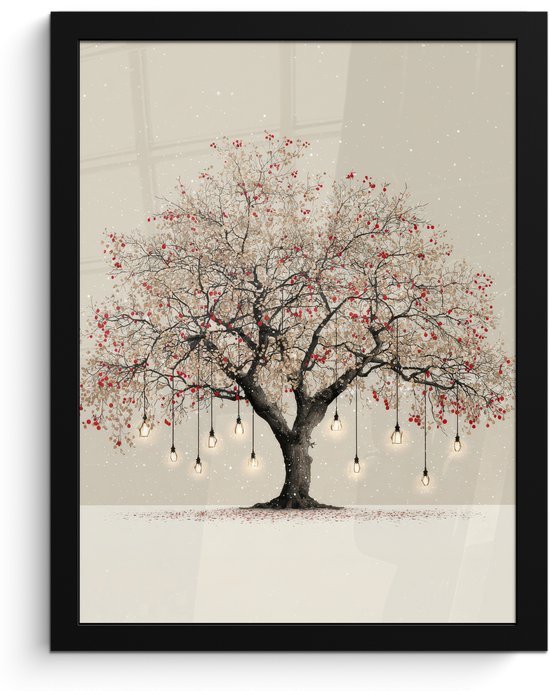 Poster in lijst - Fotolijst 30x40 cm - Posters - Lichtboom - Winter - Kerst - Meerkleurig - Posterlijst zwart - Decoratie - Wanddecoratie woonkamer - Muurdecoratie slaapkamer - Kerstversiering - Kerstdecoratie voor binnen - Kerstmis