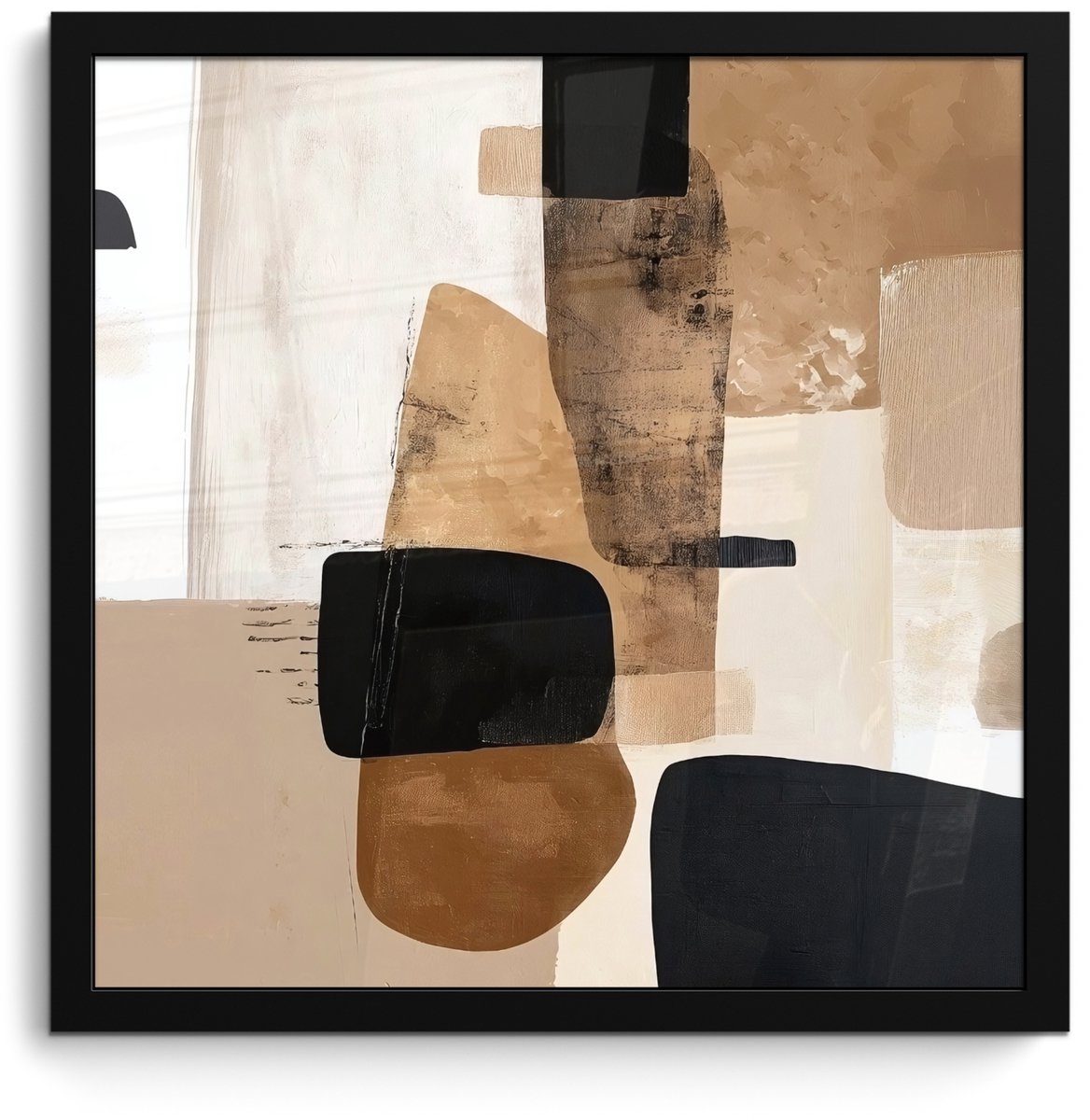 FrameYourWall Poster in lijst - Fotolijst 40x40 cm - Posters - Vlakken - Abstract - Zwart - Strepen - Posterlijst zwart - Decoratie - Wanddecoratie woonkamer - Muurdecoratie slaapkamer