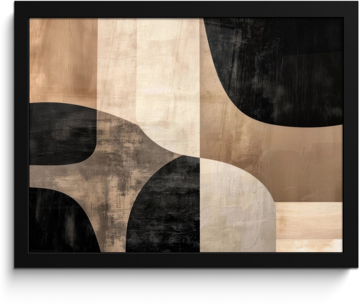 FrameYourWall Poster in lijst - Fotolijst 40x30 cm - Posters - Abstract - Vlakken - Zwart - Rond - Posterlijst zwart - Decoratie - Wanddecoratie woonkamer - Muurdecoratie slaapkamer